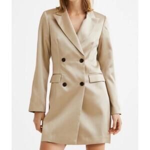 H&M Champagne Double Breasted Satin Dress/Blazer Jacket Sz XL